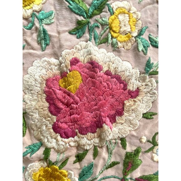 Antique Vintage Piano Shawl Embroidered Pink Silk Art Nouveau LARGE 68”x68” - Picture 4 of 13